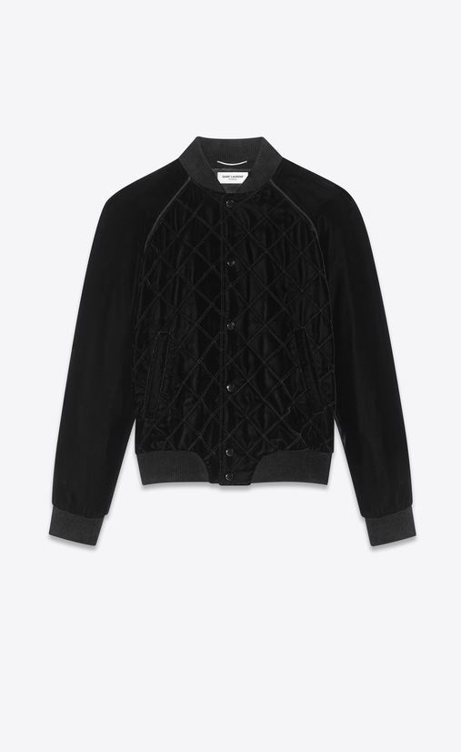 SAINT LAURENT Casual Jacken Herren College-Jacke aus schwarzem abgestepptem Samt a_V4